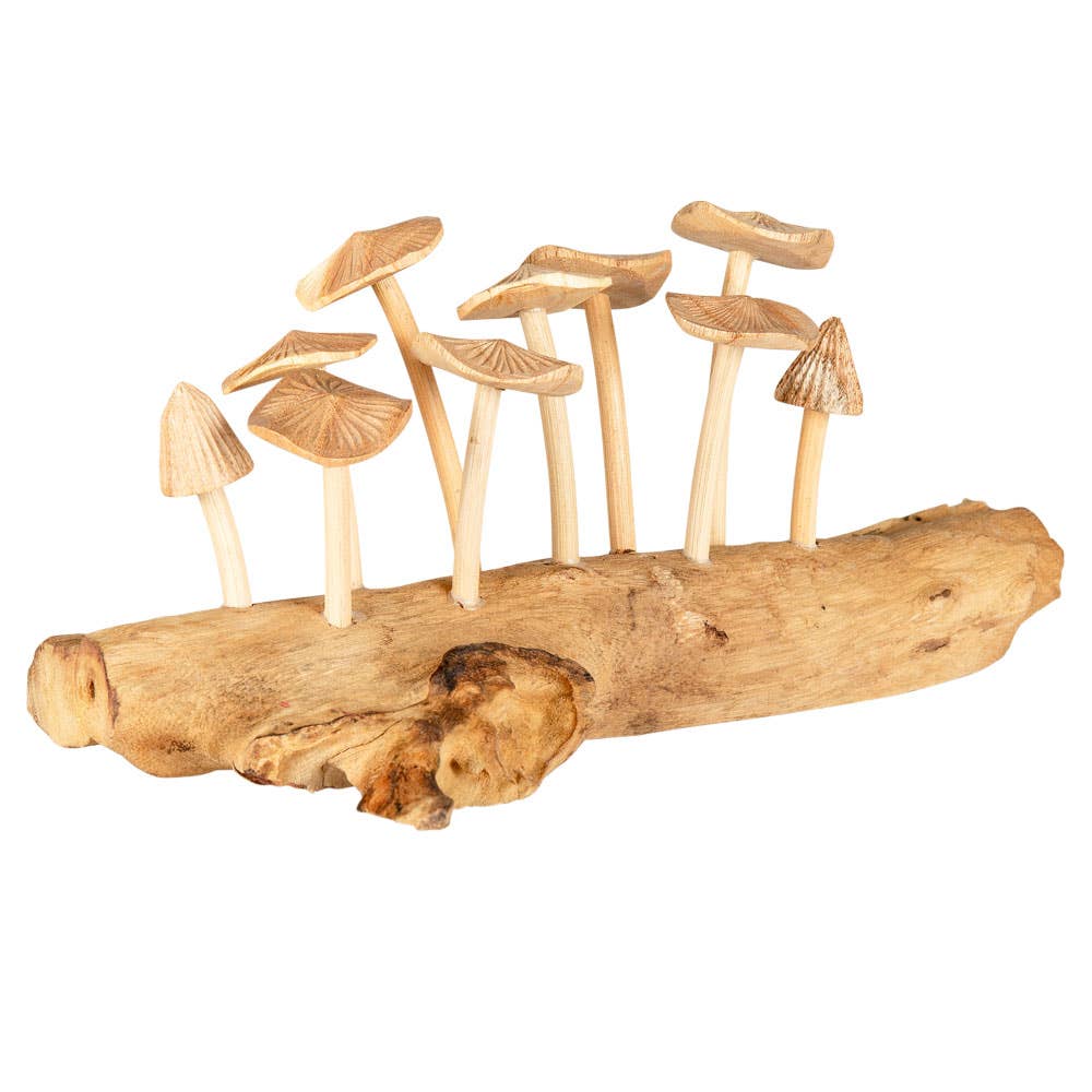 LONG CARVED MUSHROOMS ON WOOD