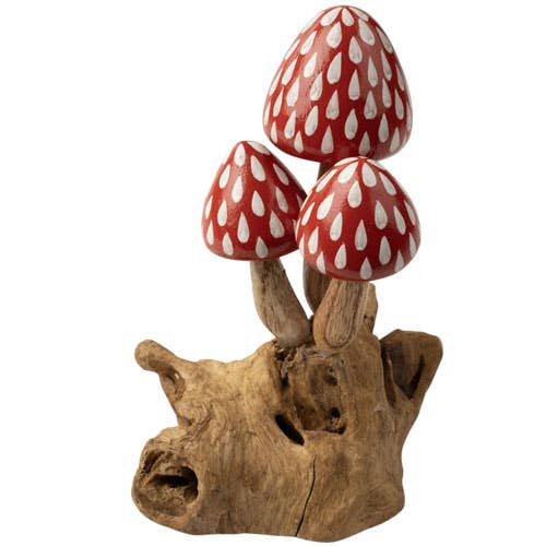 RED 3 MUSHROOMS WOOD BASE