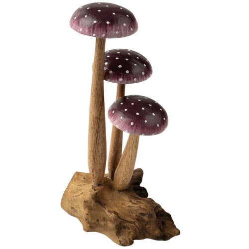 PURPLE 3 MUSHROOMS WOOD BASE
