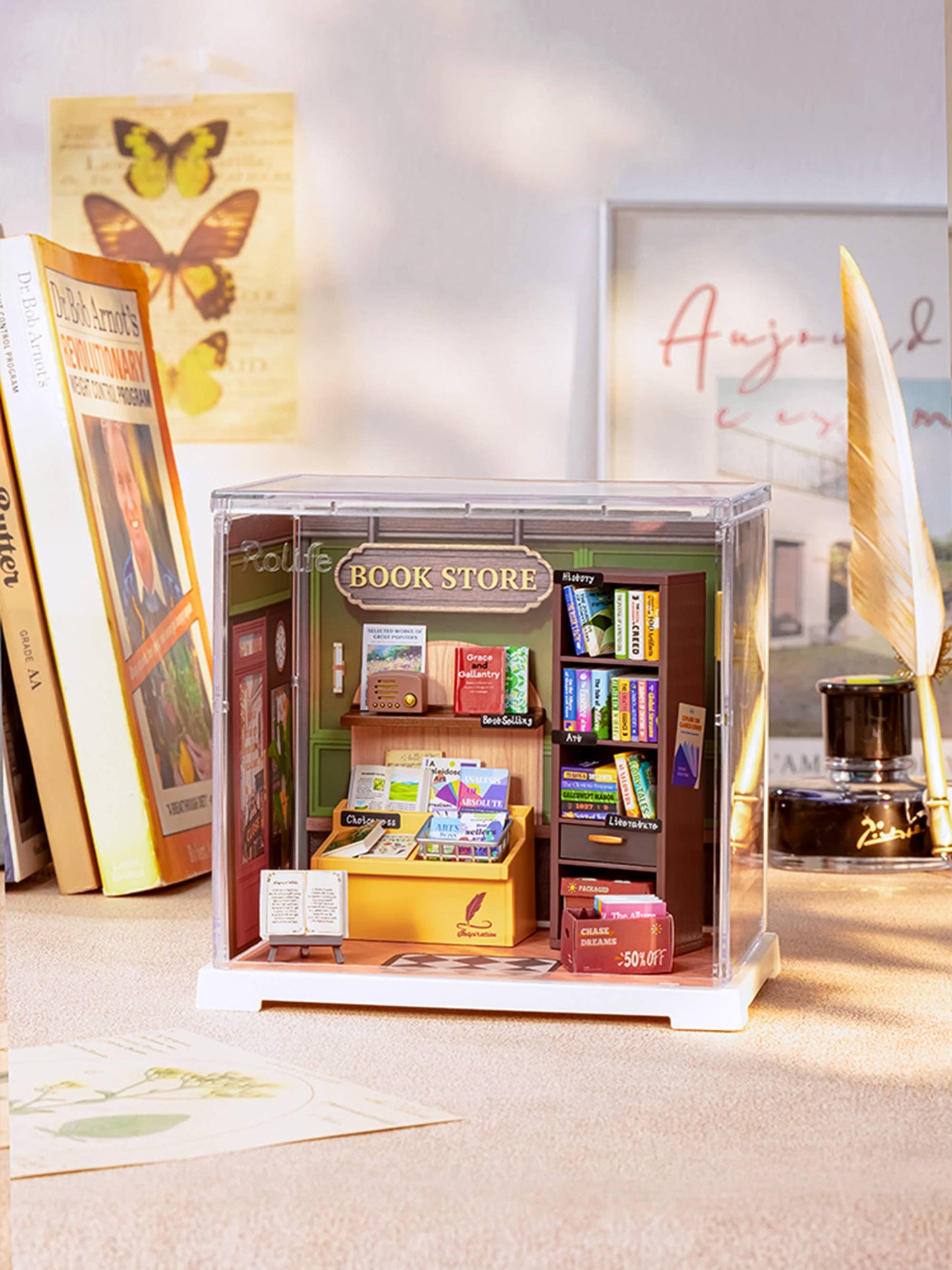 DIY Miniature House Kit: Memory Book Store with Dust Cover