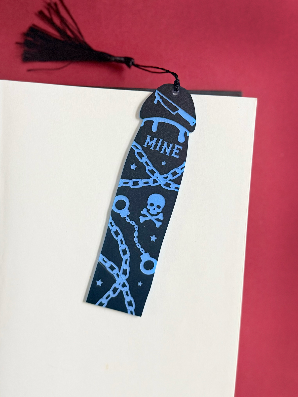 Dark Romance Cockmark Bookmark: Black/Silver Leatherette