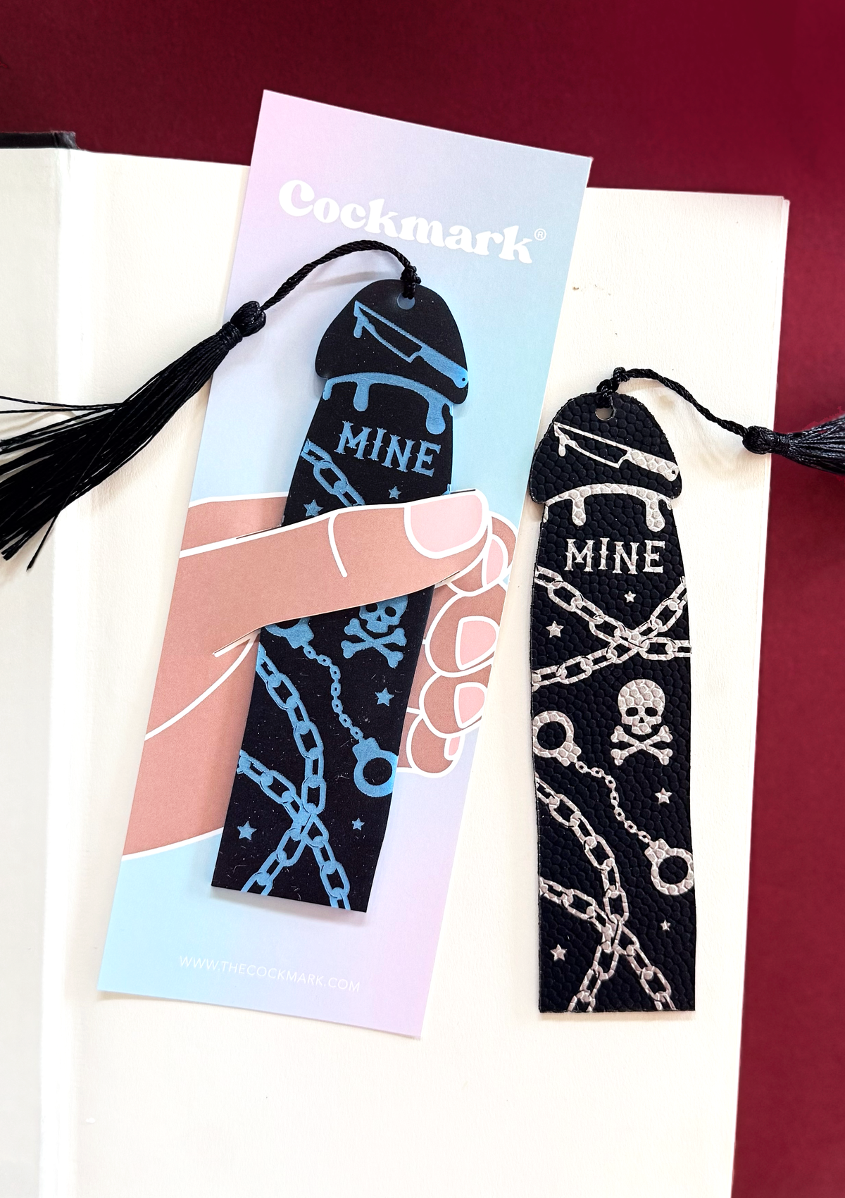 Dark Romance Cockmark Bookmark: Black/Engraved Blue Acylic