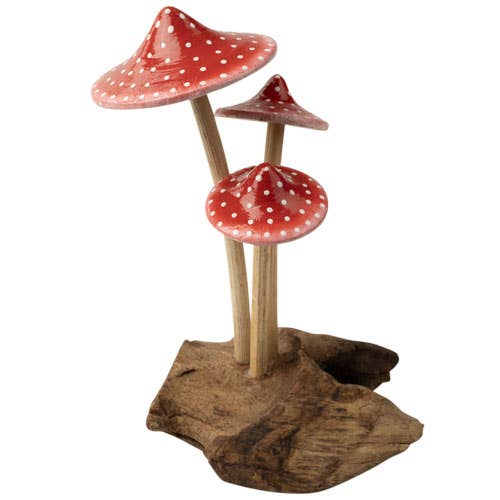 RED 3 MUSHROOMS WOOD BASE