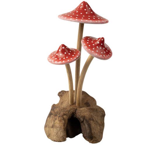 RED 3 MUSHROOMS WOOD BASE