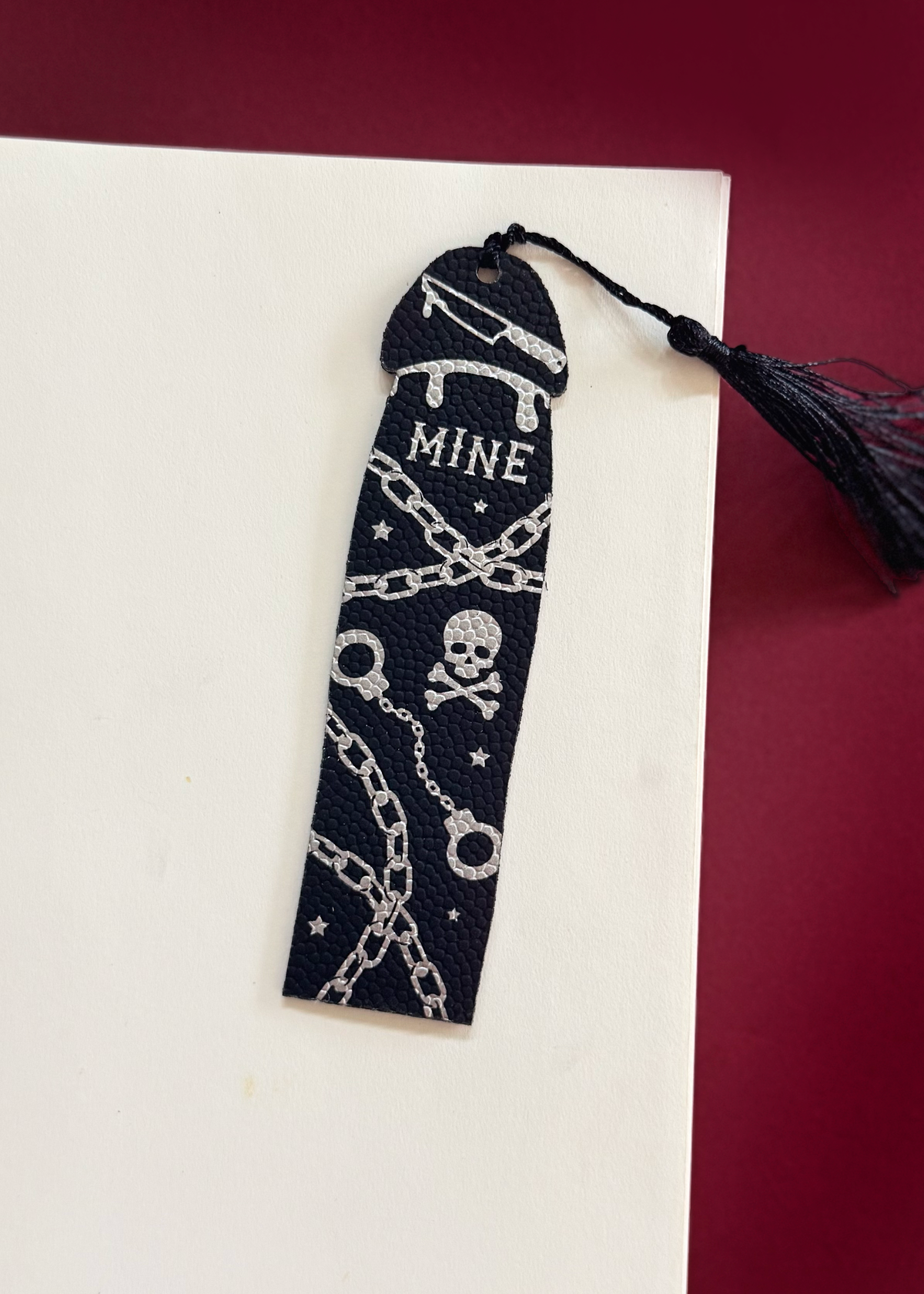 Dark Romance Cockmark Bookmark: Black/Silver Leatherette