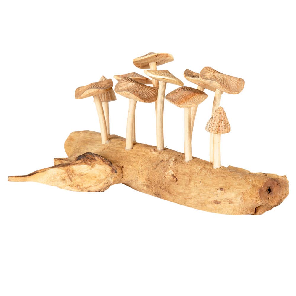 LONG CARVED MUSHROOMS ON WOOD